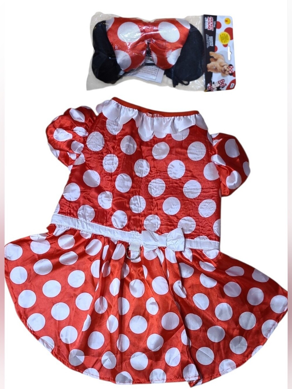 Disney Minnie Mouse Costume Includes Headband with Red & White Polka Dot Bow M/L